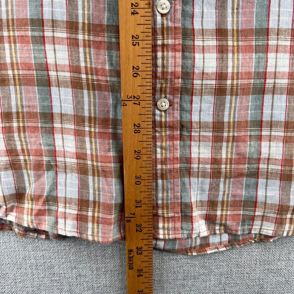 Lands End Linen Shirt‎ Plaid Short Sleeve Men 4XL Multicolor Coastal Resort